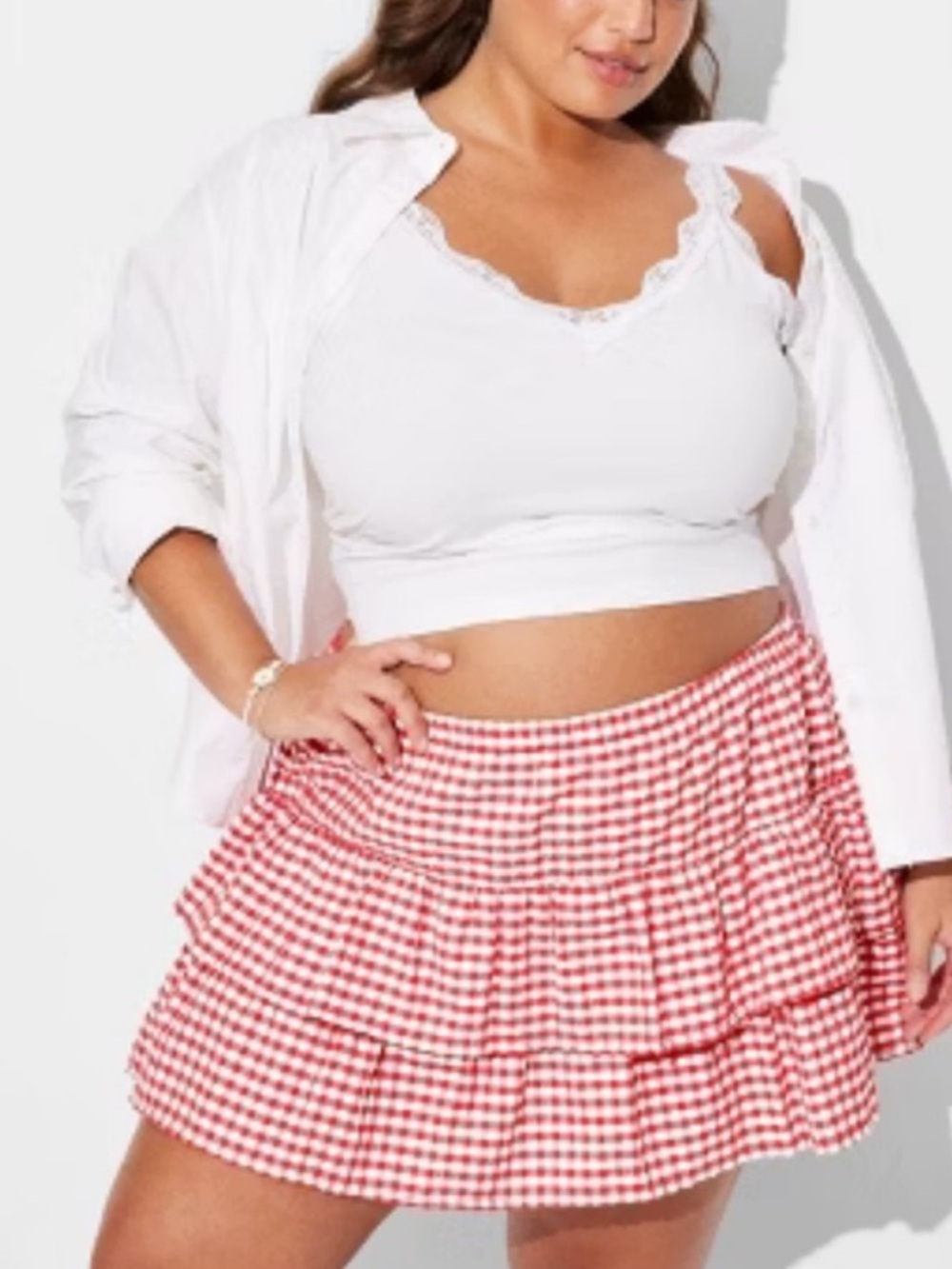 Red Gingham Print Tiered Mini Skort